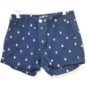 WallFlower womens Juniors Jean Shorts Size 5 Cream Blue Anchor Sailboat Summer